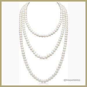 Long Faux Pearl Necklace Layered Strand Costume Jewelry